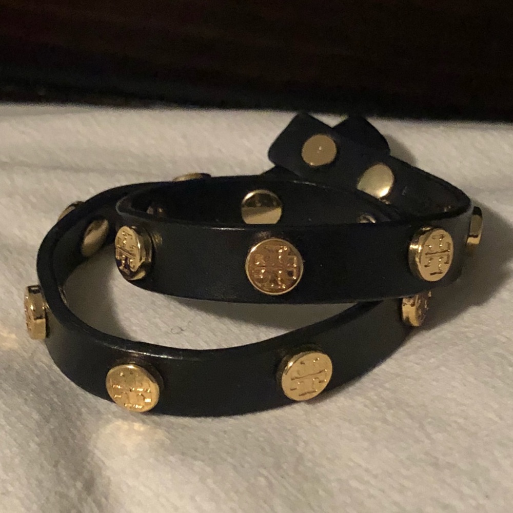 Tory Burch black leather wrap bracelet